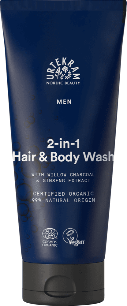 Urtekram Men 2-in-1 Hair & Body Wash With Willow Charcoal & Ginseng